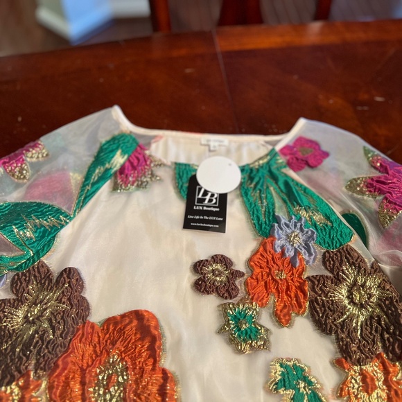 EN CREME Blooming Bliss Ivory Floral Embroidered Dress Sz L - Picture 6 of 6